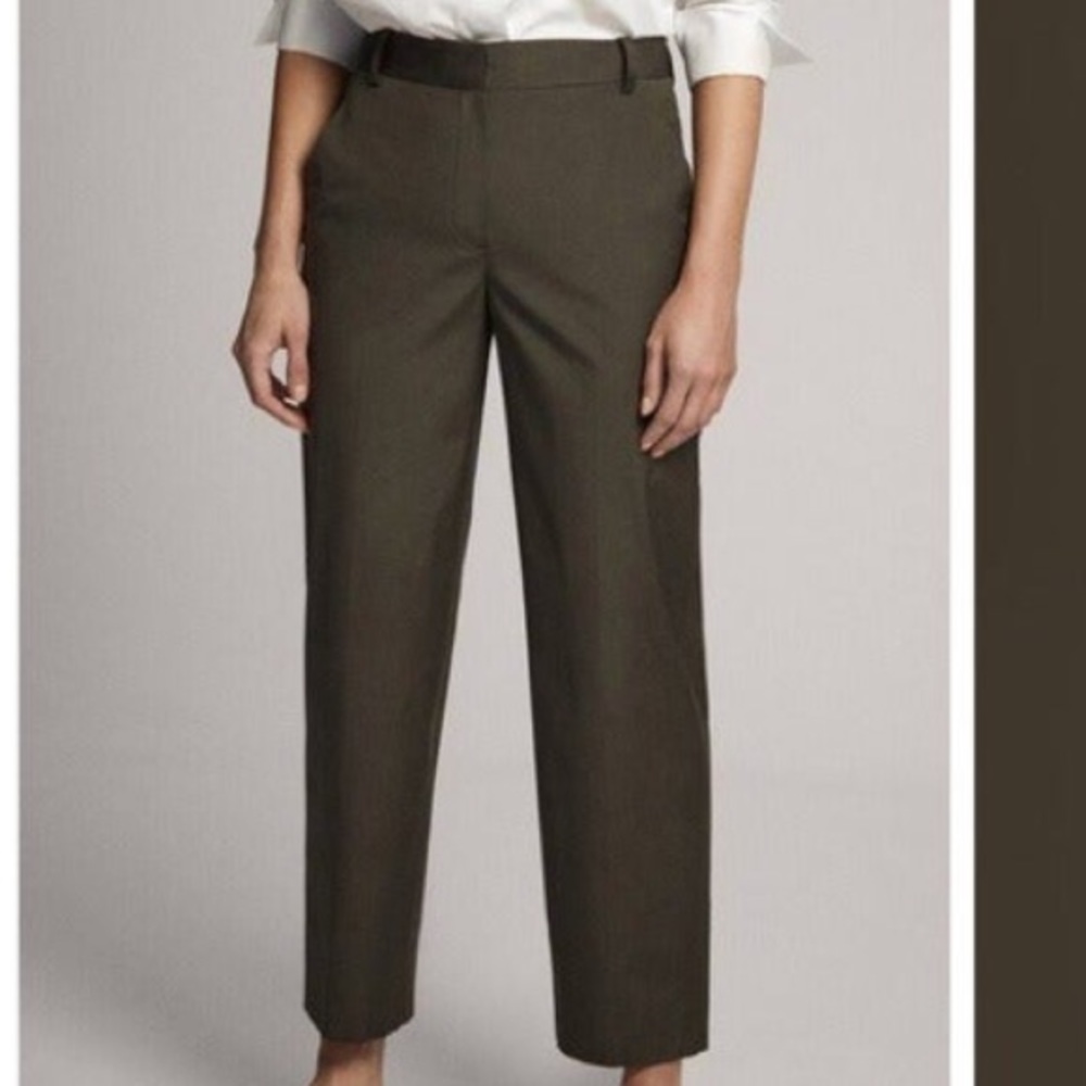 Massimo Dutti Olive Green Poplin Trouser